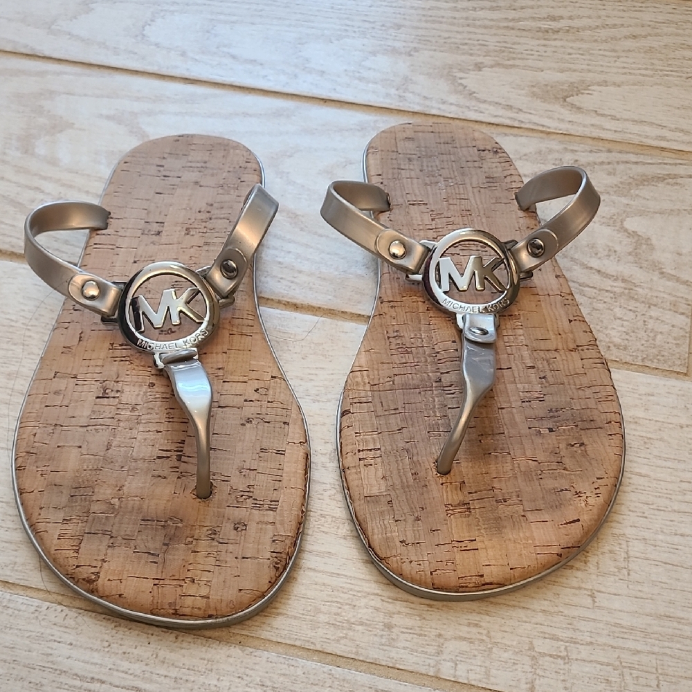 Silver Sandals with MK Logo in a Size 10